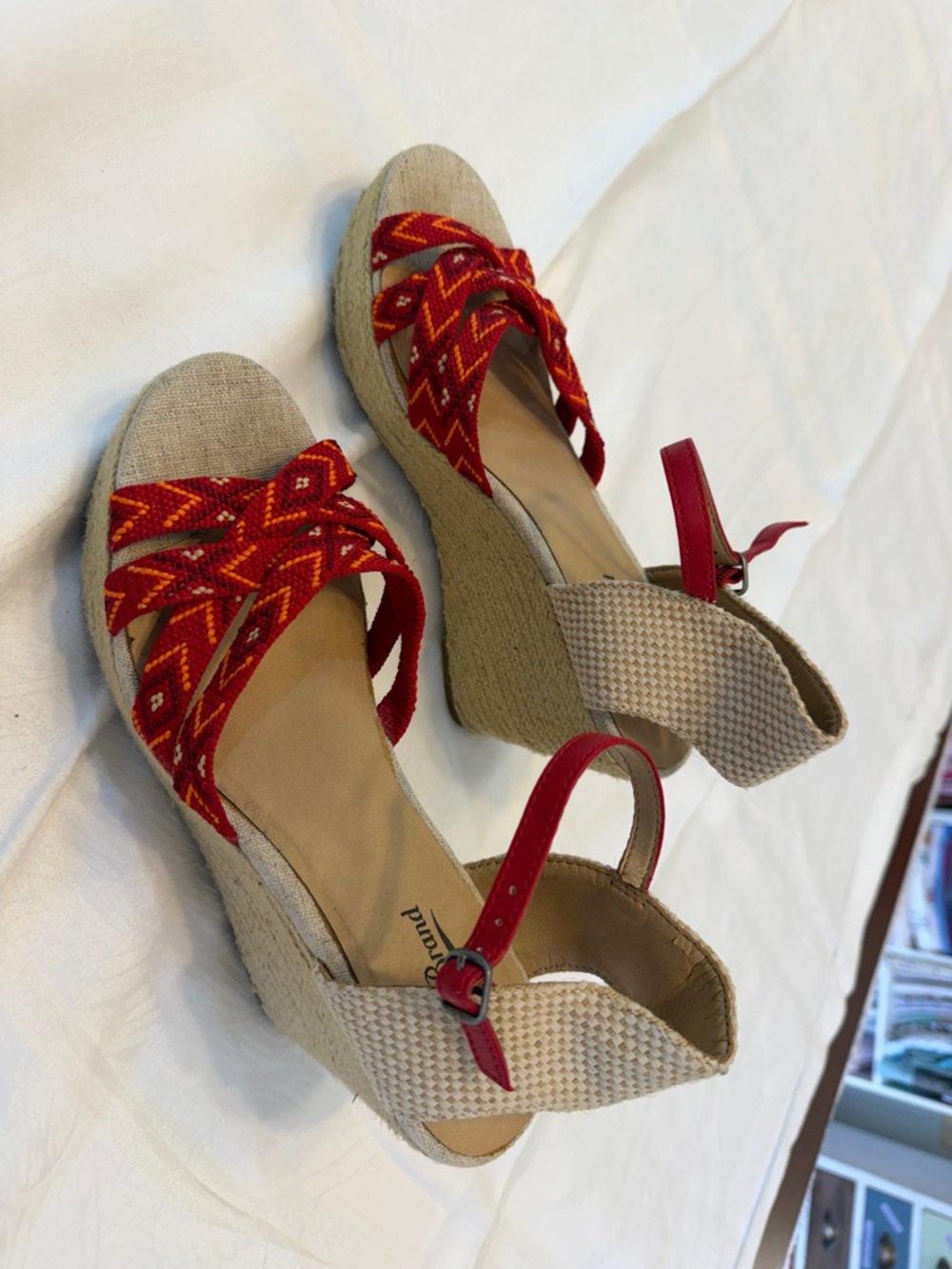 Lucky Brand Red Woven Espadrille Wedge Sandals